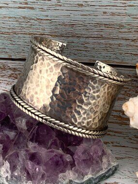 Hammered Sterling Silver Cuff Bracelet Samuel B Bali Style Artisan J1445